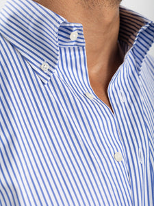 Striped Navy And White Dobby Pattern Button-Down Shirt