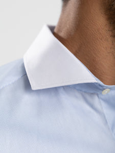 Light Blue Striped Poplin White Collar Shirt