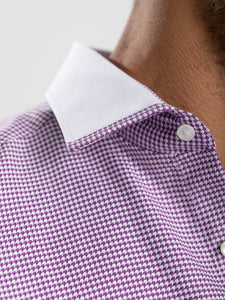 Purple Houndstooth White Collar Shirt