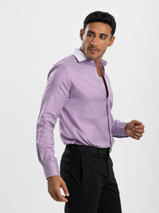 Purple Houndstooth White Collar Shirt