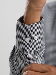 Black Houndstooth White Collar Shirt