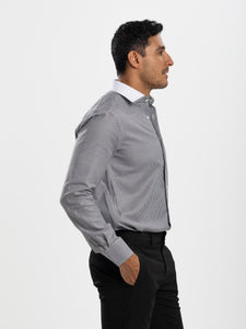 Black Houndstooth White Collar Shirt