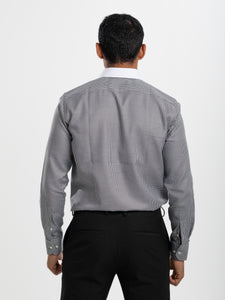 Black Houndstooth White Collar Shirt