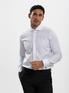 White Oxfrd Cufflinks - Black Button Shirt