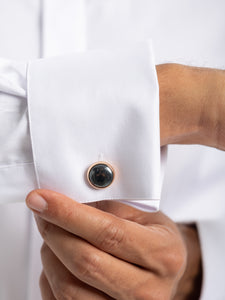 White Oxfrd Cufflinks - Black Button Shirt