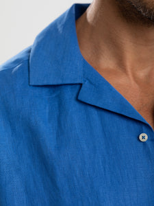 Blue Linen Half Sleeve Resort Collar Shirt