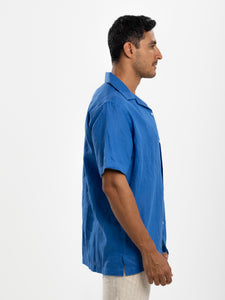 Blue Linen Half Sleeve Resort Collar Shirt