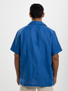 Blue Linen Half Sleeve Resort Collar Shirt