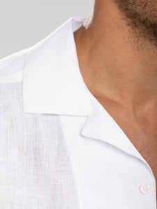 White Linen Half Sleeve Resort Collar Shirt