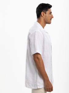 White Linen Half Sleeve Resort Collar Shirt