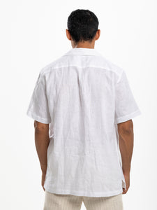 White Linen Half Sleeve Resort Collar Shirt